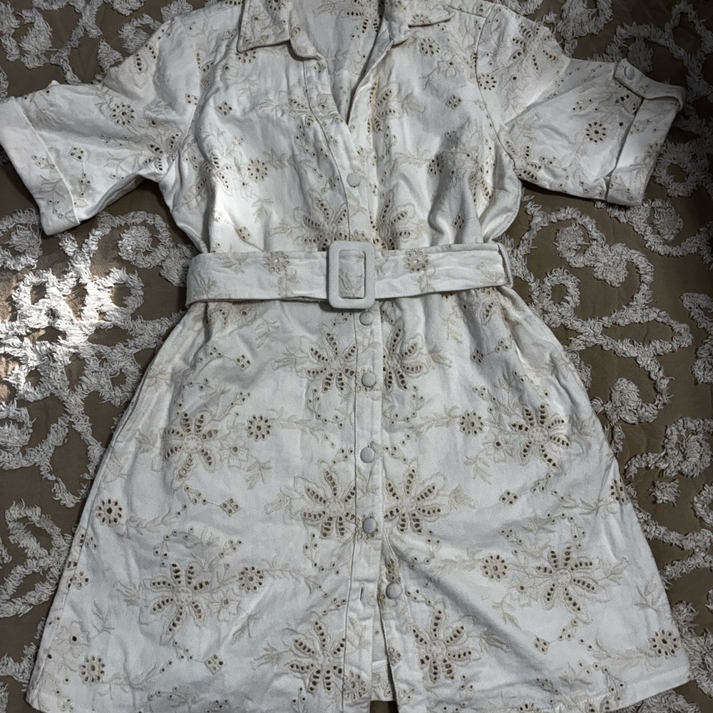 Solitaire Denim White Floral Mini Dress